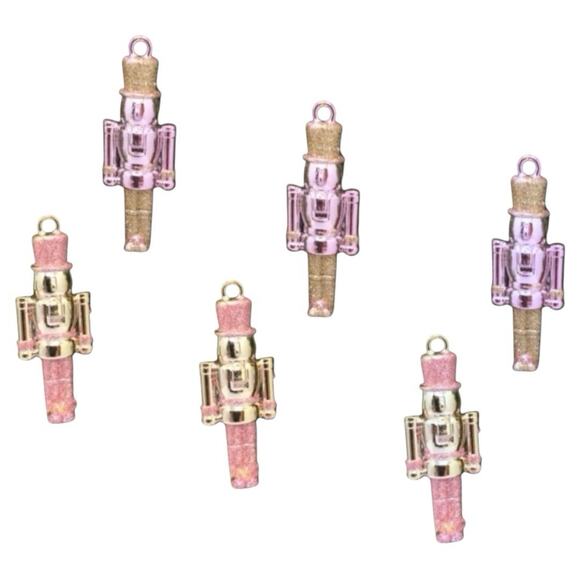 Nutcracker Mini Christmas Tree Ornament Set/6 Pink & Gold Soldiers - Picture 2 of 2